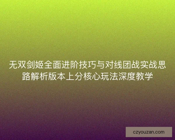 无双剑姬全面进阶技巧与对线团战实战思路解析版本上分核心玩法深度教学